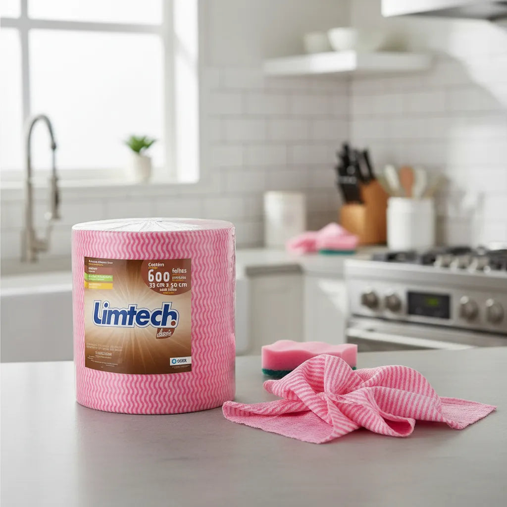 Pano Multiuso Limtech Wave - 33cm X 300m - 600 Folhas - 45g/m² - Rosa