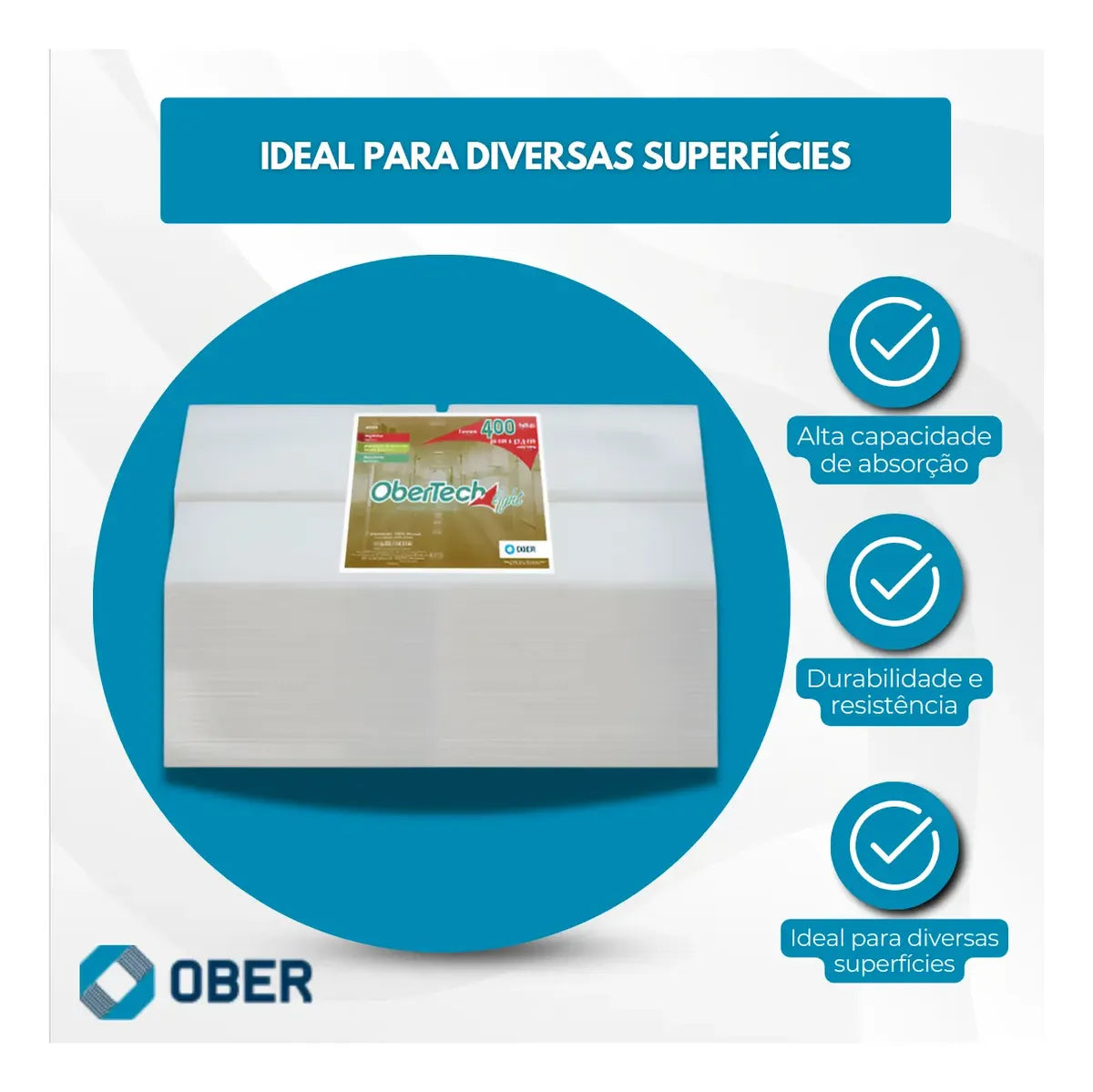 Pano Multiuso Wiper Obertech - 30cm X 37,5cm - 50g/m² - 50 Folhas - Branco