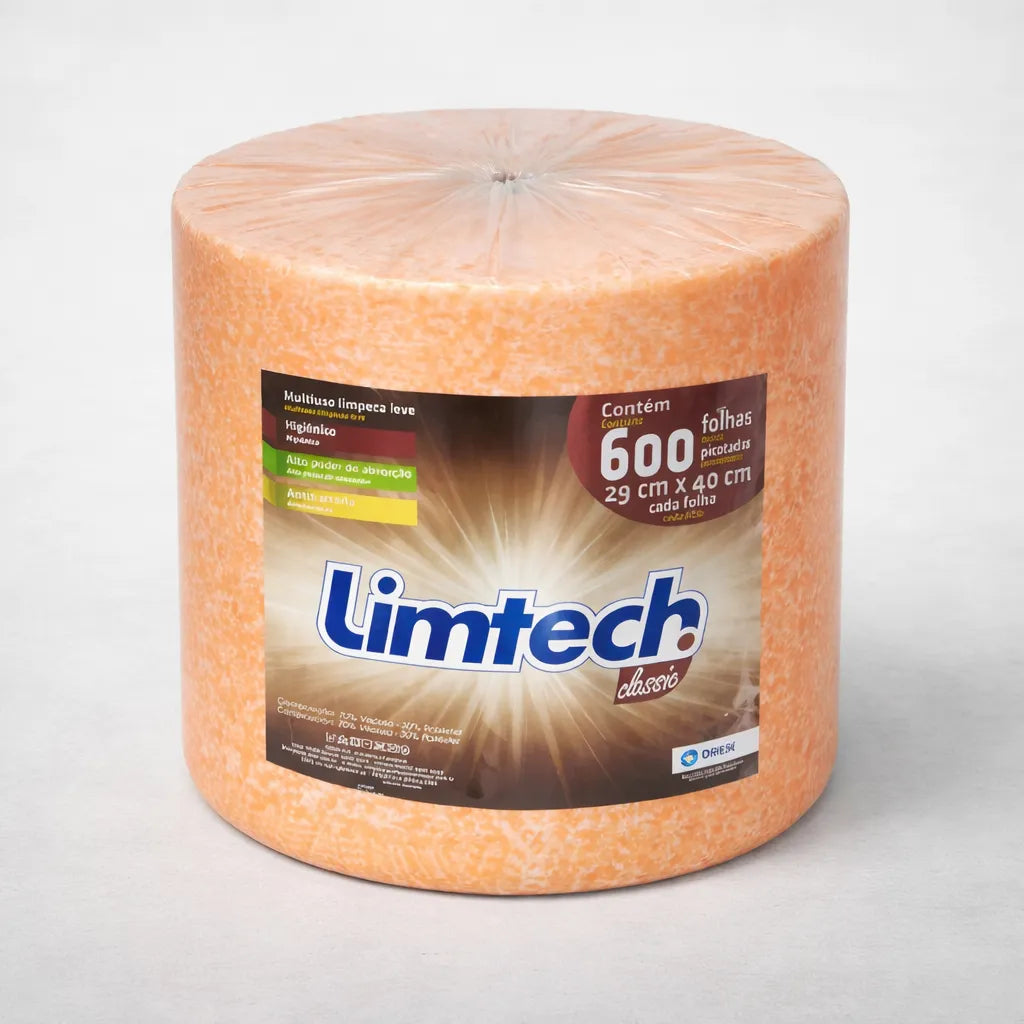 Pano Multiuso Limtech - 29cm X 240m - 600 Folhas - 45g/m² - Laranja