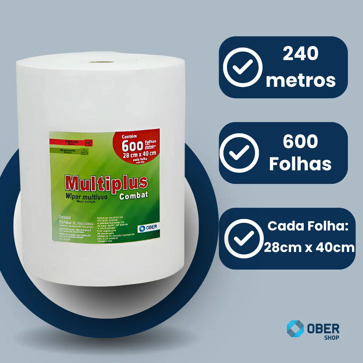 Pano Multiuso Multiplus Combat - 28m X 240m - 600 Folhas - 35g/m² - Branco