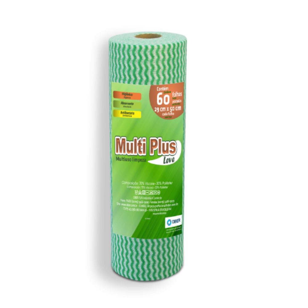 Pano Multiuso Multiplus - 29cm X 30m - 60 Folhas - 35g/m² - Verde