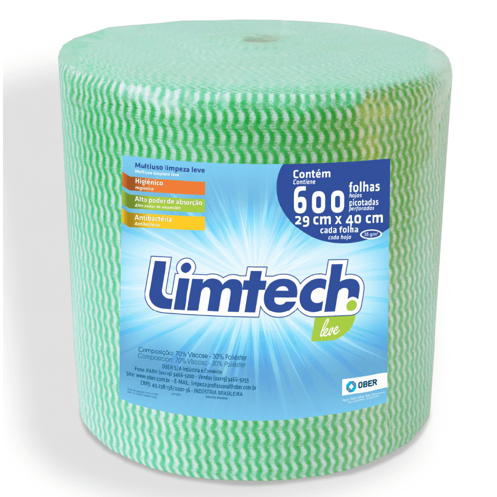 Pano Multiuso Limtech - 29cm X 240m - 600 Folhas - 35g/m² - Verde