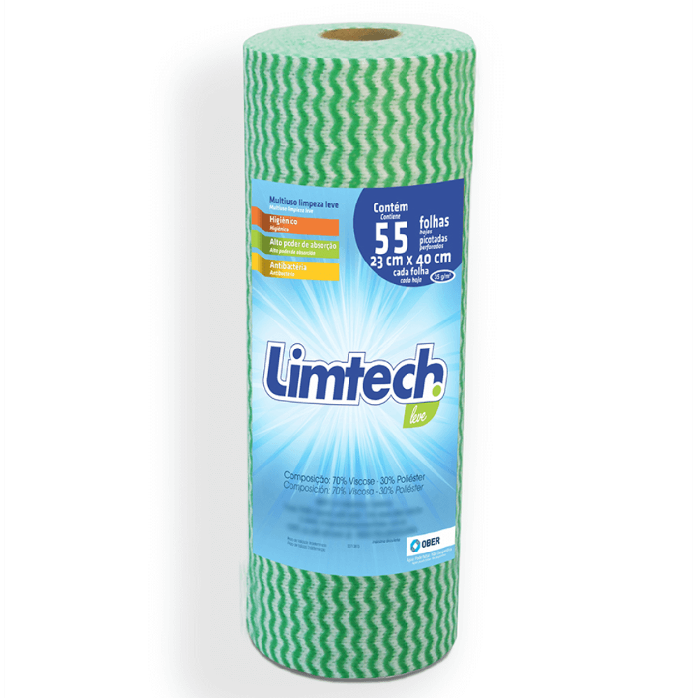 Pano Multiuso Limtech - 23cm X 22m - 55 Folhas - 35g/m² - Verde