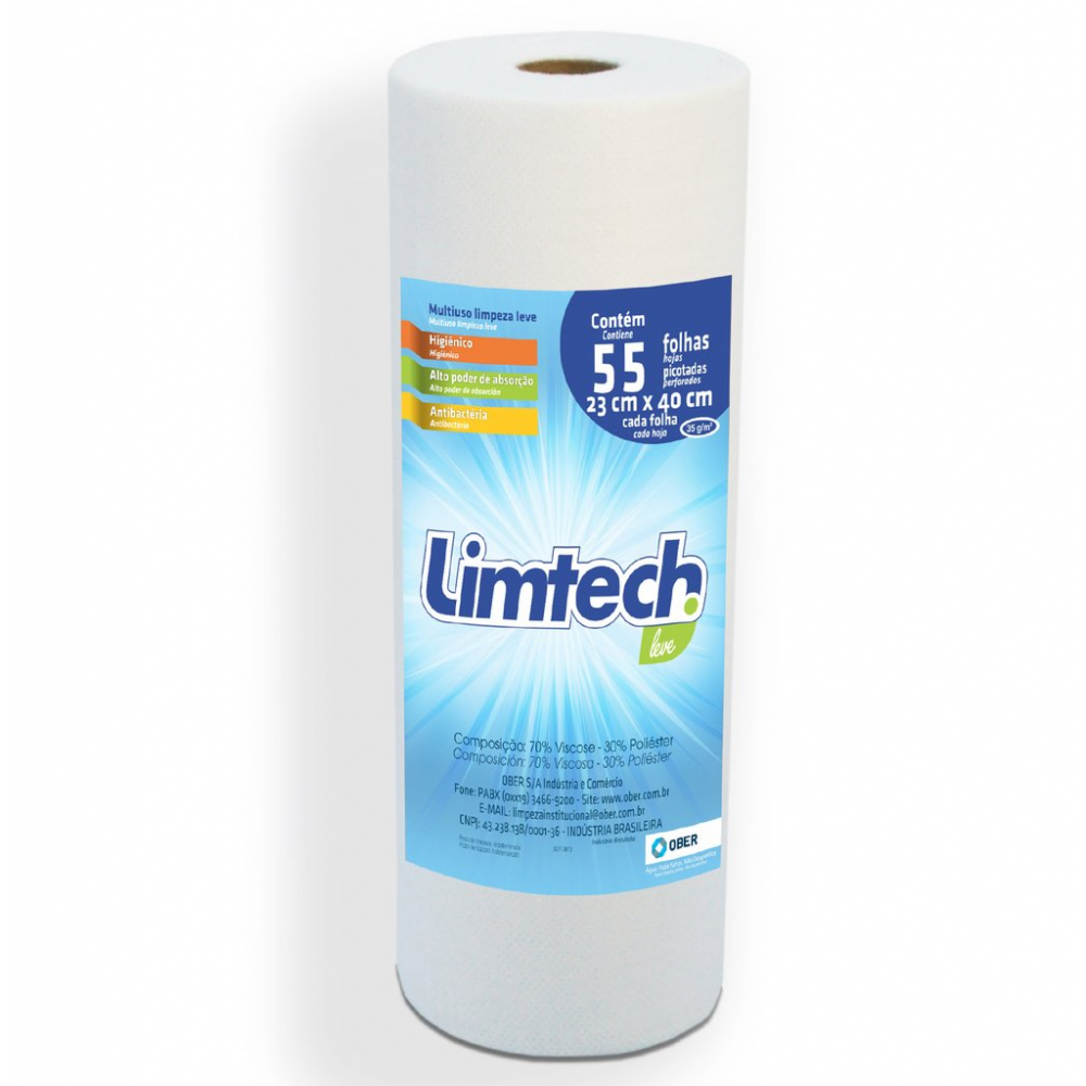 Pano Multiuso Limtech - 23cm X 22m - 55 Folhas - 35g/m² - Branco