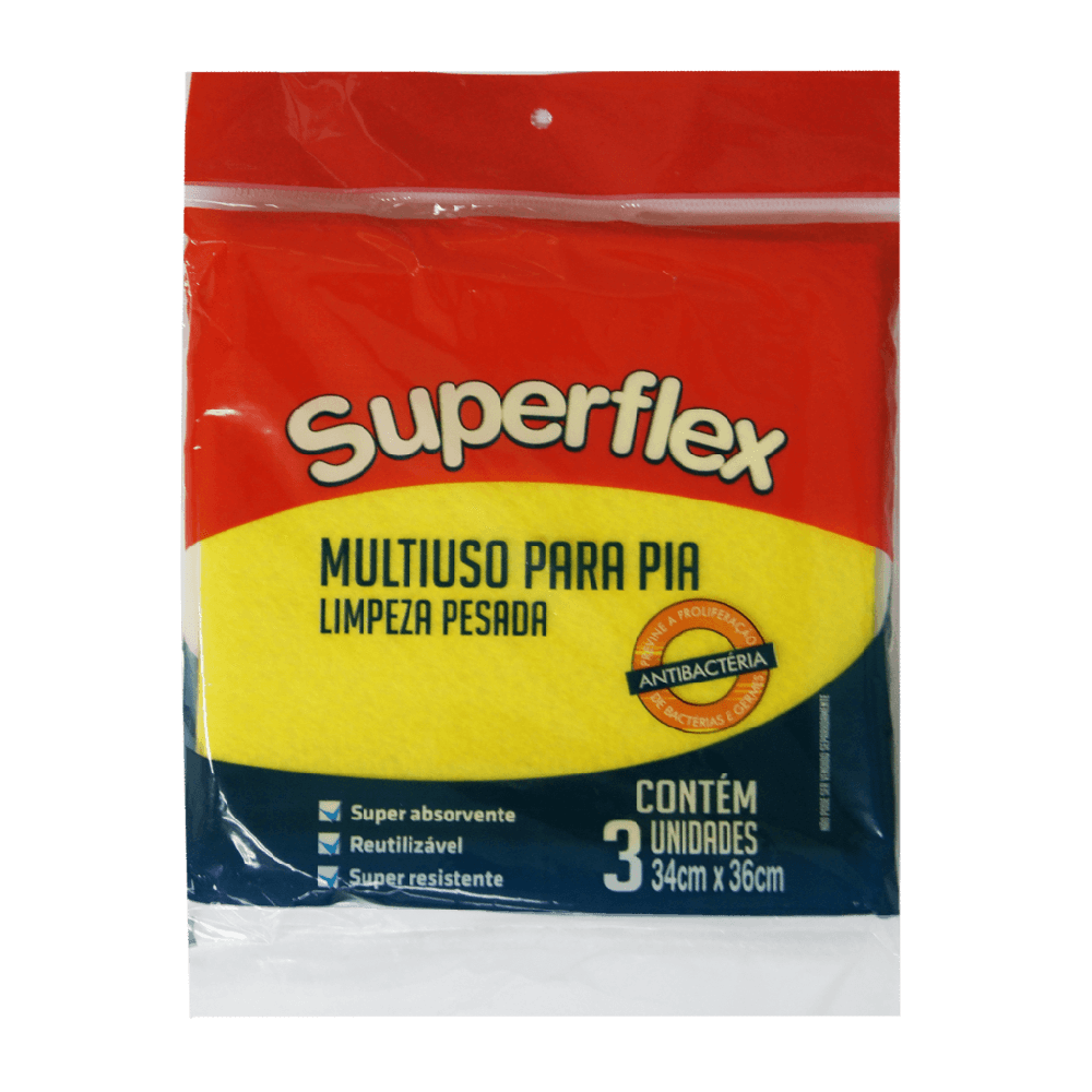 Pacote Pano Multiuso Limpeza Pesada Superflex - 34cm X 36cm - 03 Folhas - Amarelo