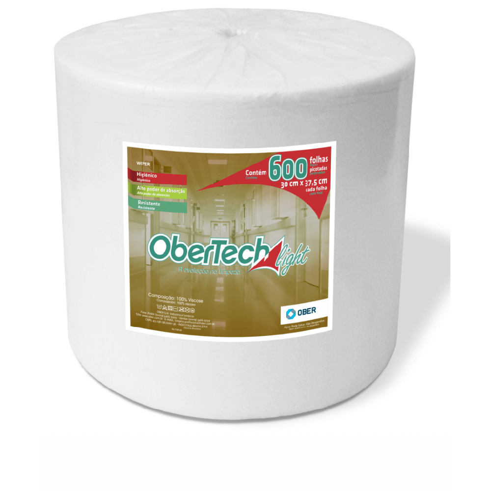 Pano Multiuso Wiper Obertech 30cm X 225m - 50g/m² - 600 Folhas - Branco