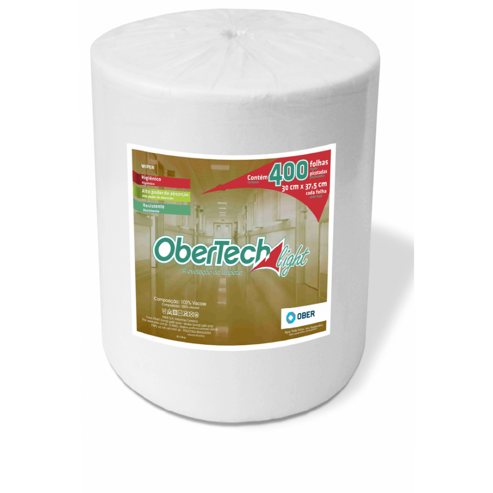 Pano Multiuso Wiper Obertech - 30cm X 120m - 50g/m² - 400 Folhas - Branco