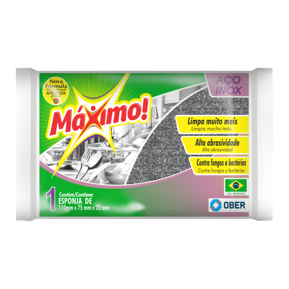 Esponja de Limpeza Máximo! Aço Inox 11cm X 7,5cm - 1 Unidade