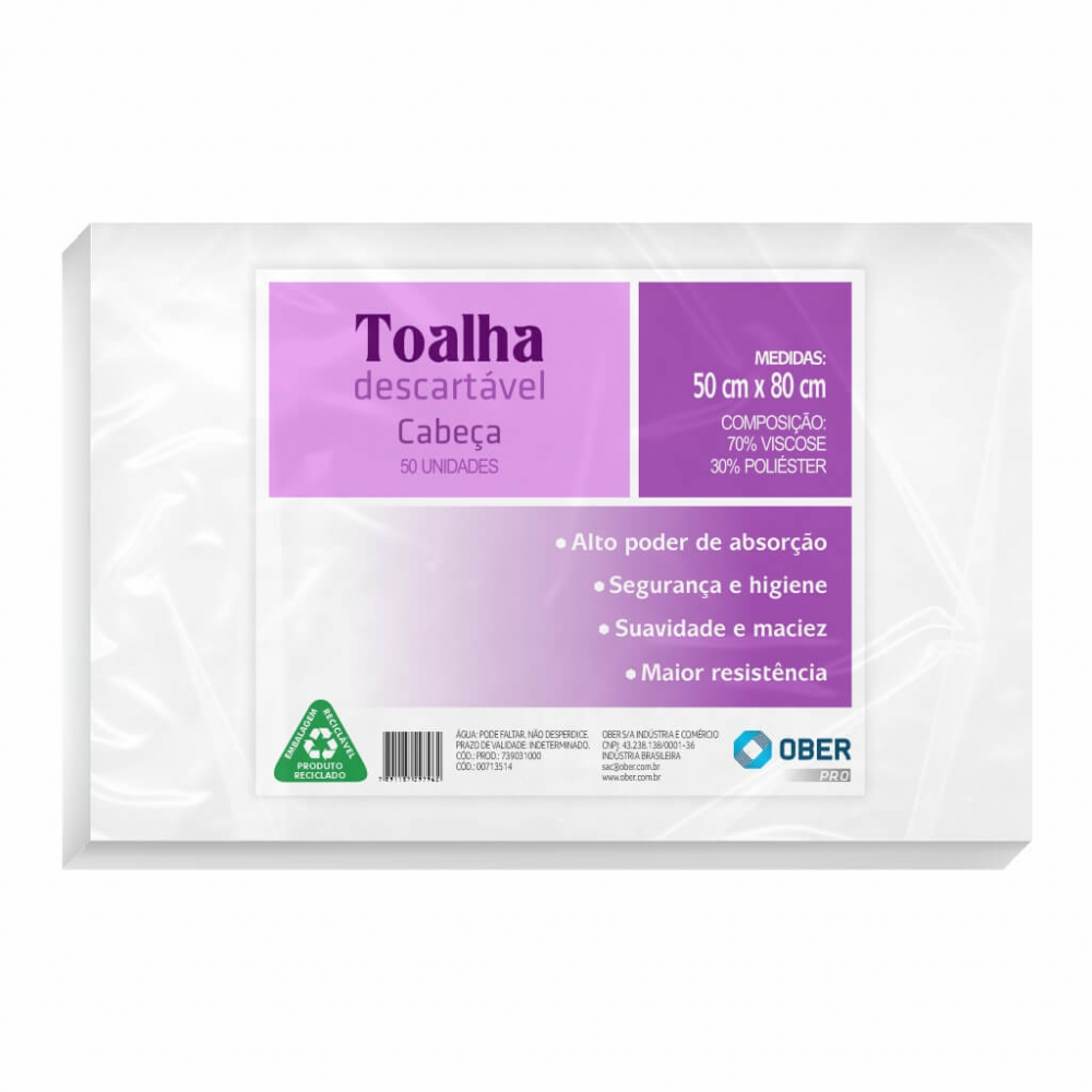 Toalha Descartável Para Cabeça 80cm X 50cm - 50 Folhas