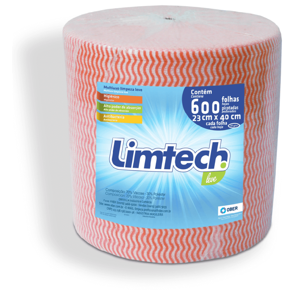 Pano Multiuso Limtech - 23cm X 240m - 600 Folhas - 35g/m² - Laranja